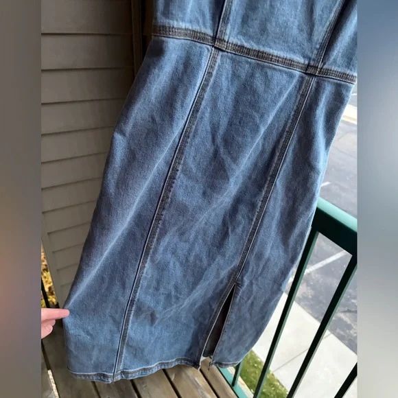 🆕Steve Madden Denim Midi Dress Size 2,4 Blue Jean Bodycon Slit Casual Chic Party - Picture 7 of 16